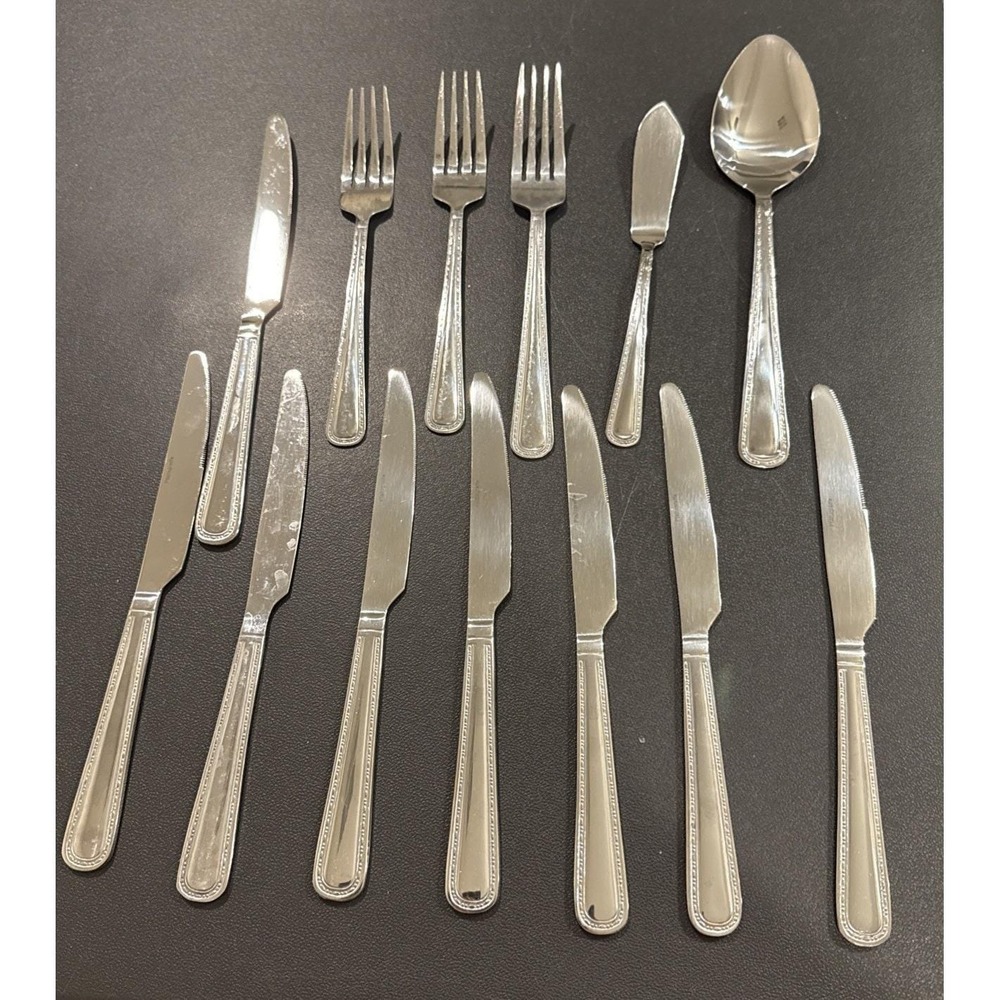 Vintage Pfaltzgraff Stainless Steel Flatware 13 Piece Set‎ Knives Forks Spoon